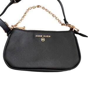Anne Klein Black Saffiano Crossbody Bag Gold Chain Strap Small Shoulder Purse